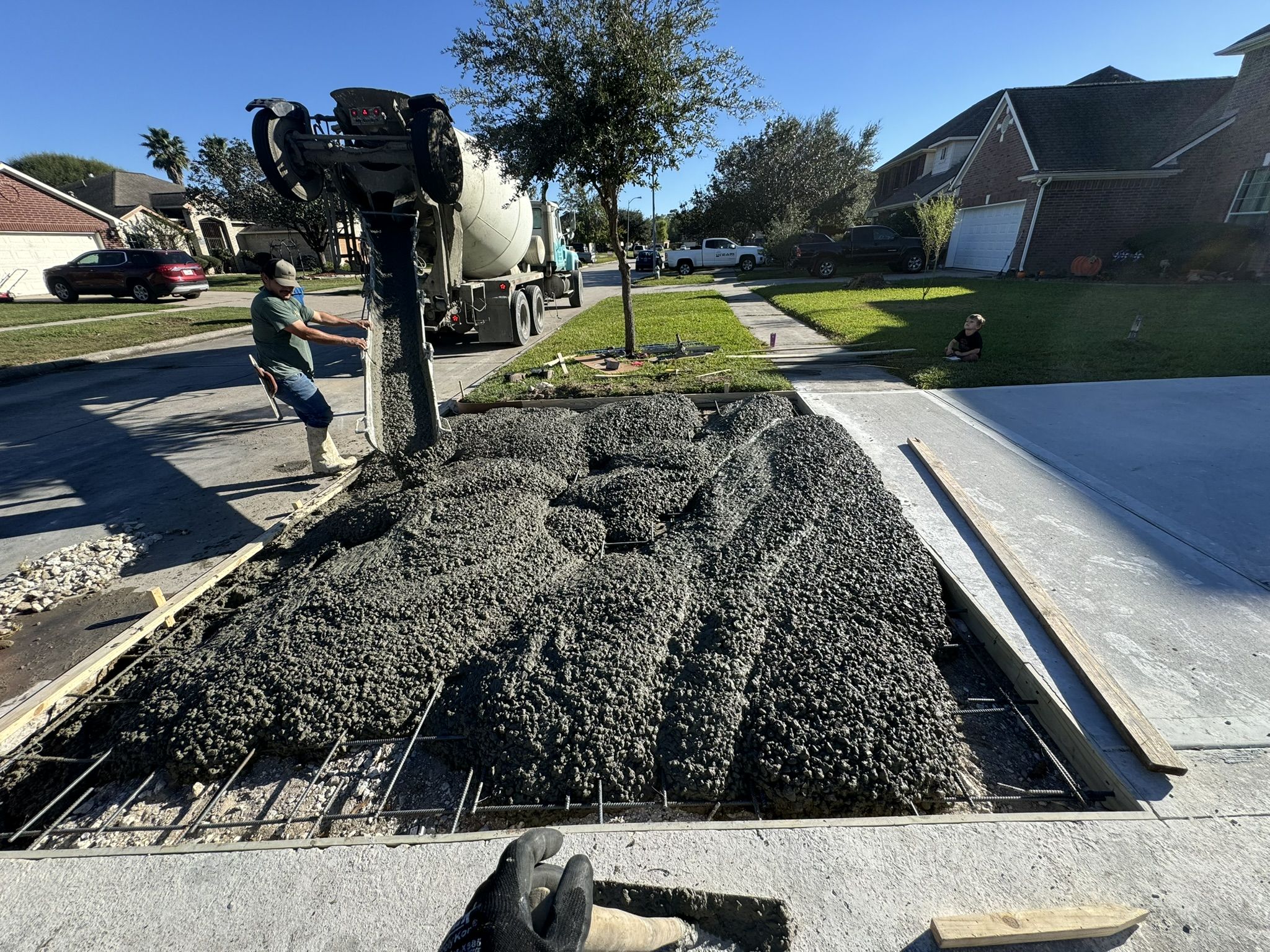 Concrete placement in progress