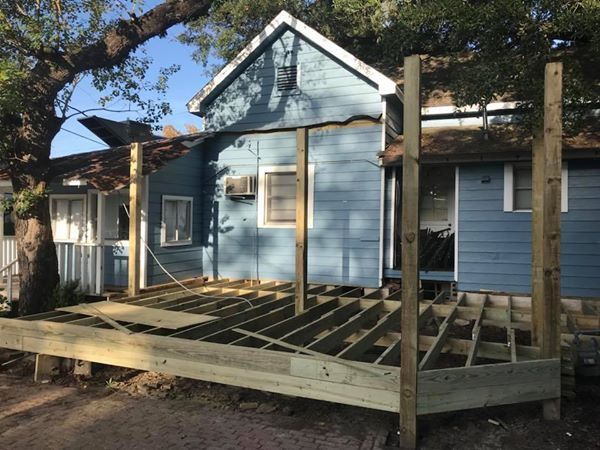 Restaurant patio structural framing during construction
